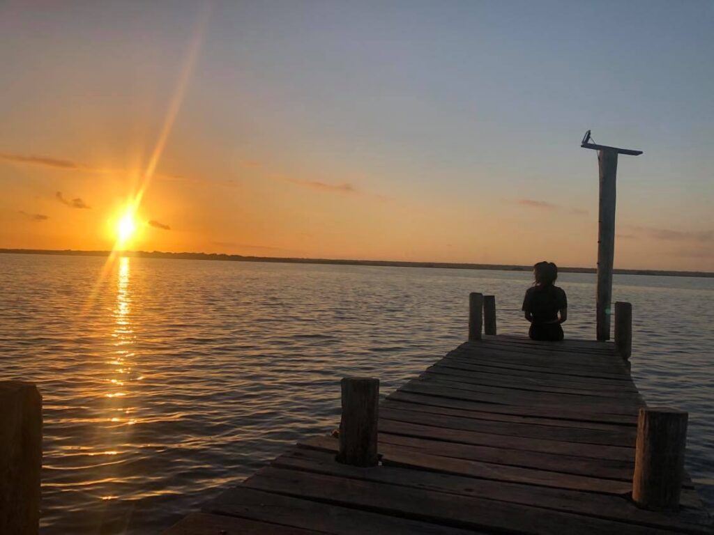 sunrise on lake bacalar